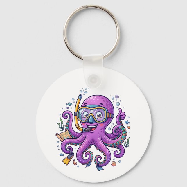 Cute Purple Octopus Treasure Hunter Keychain (Front)
