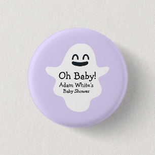 Cute Purple Oh Baby! Ghost Halloween Baby Shower 1 Inch Round Button