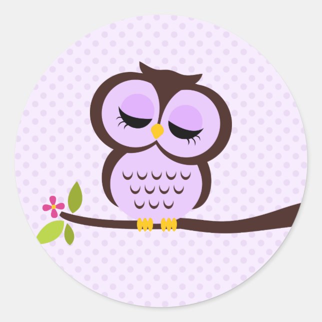 Cute Purple Owl Classic Round Sticker (Front)