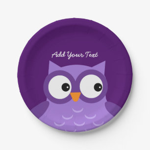 Cute Purple Owl Custom Text A01C Paper Plate