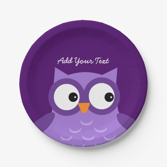 Cute Purple Owl Custom Text A01C Paper Plate (Front)