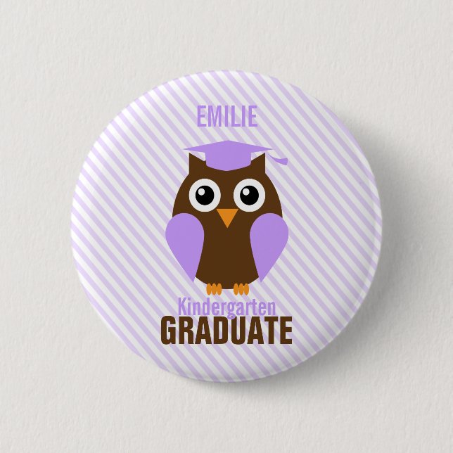 Cute Purple Owl Kindergarten Graduate 2 Inch Round Button (Front)