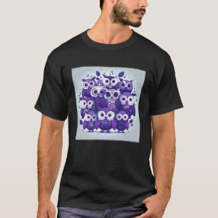 Cute Purple Owls Illustration Minimal Unique Big E T-Shirt