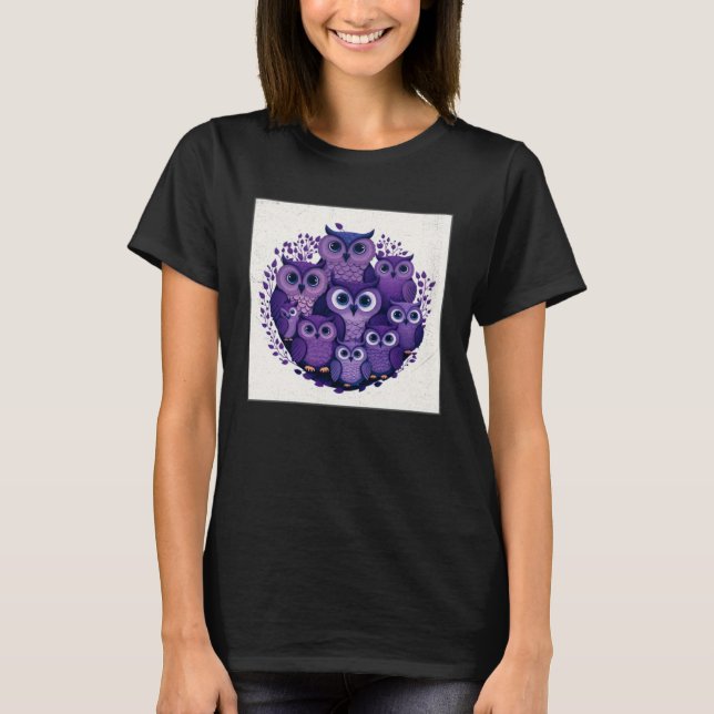 Cute Purple Owls Illustration Minimal Unique Big E T-Shirt (Front)