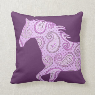 Cute Purple Paisley Horse Throw Pillow