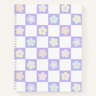 Cute Purple Pastel Flowers Chequerboard Notebook