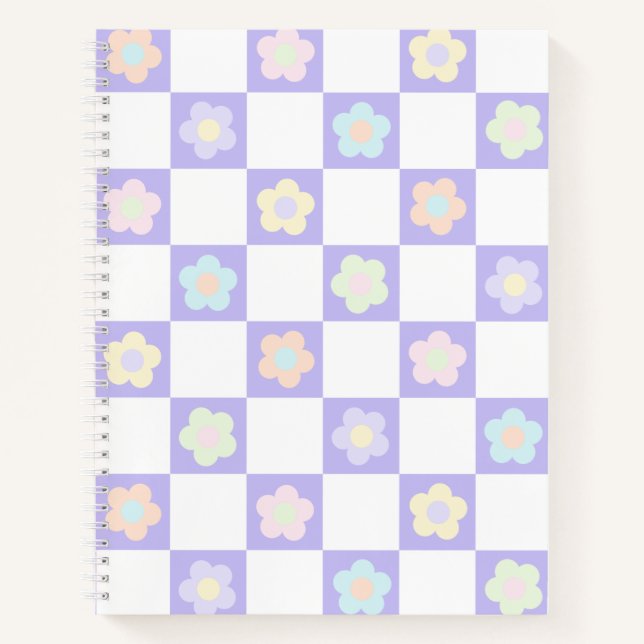Cute Purple Pastel Flowers Chequerboard Notebook (Front)