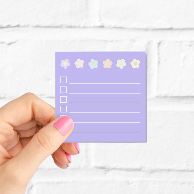Cute Purple Pastel Flowers Mini Checklist Post-it Notes (Creator Uploaded)