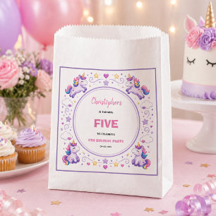 Cute Purple Pastel Magic Unicorn 5th Birthday Favour Bag
