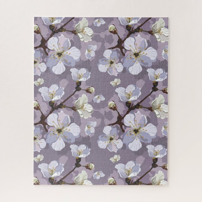 Cute Purple Peach Blossom Floral Pattern Jigsaw Puzzle (Vertical)