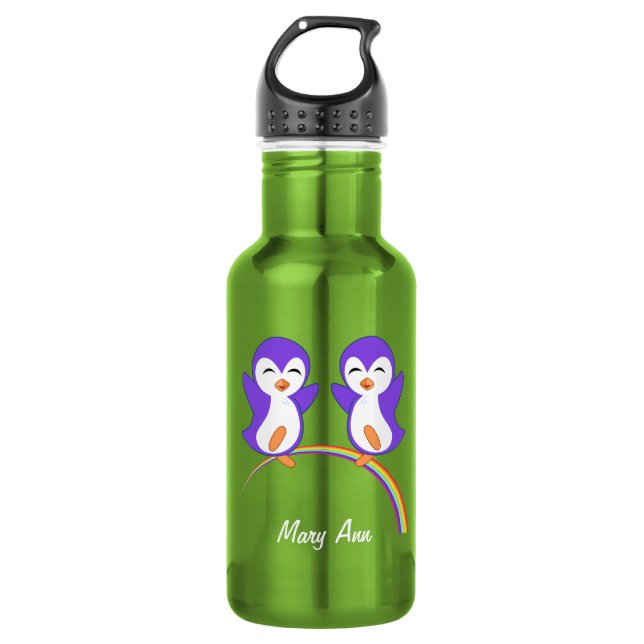 Cute Purple Penguin 532 Ml Water Bottle (Front)