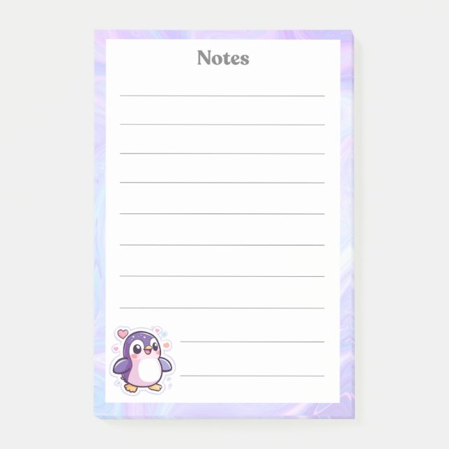 Cute Purple Penguin Lined Notepad (Front)