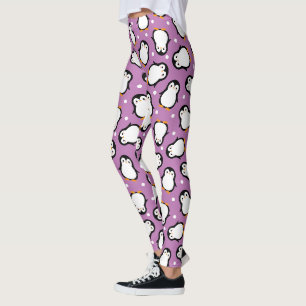 Cute purple penguin pattern leggings