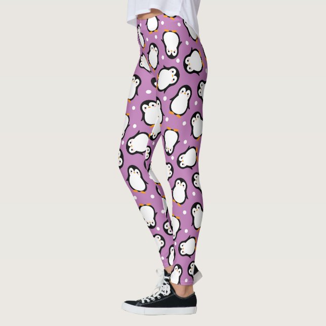 Cute purple penguin pattern leggings (Left)