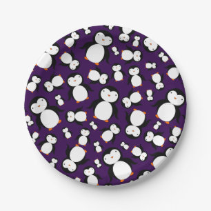 Cute purple penguin pattern paper plate