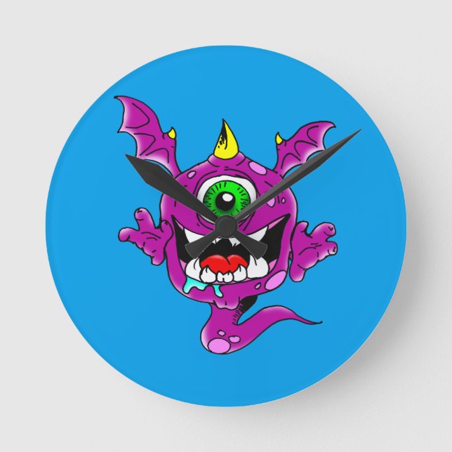 Cute Purple People Eater Monster Round Clock (Front)