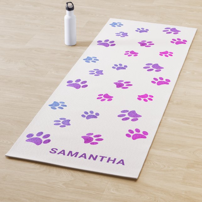 Cute Purple Pink Blue Paw Prints Custom Yoga Mat (In Situ)