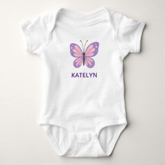 Cute Purple Pink Butterfly Personalized Name Baby Bodysuit