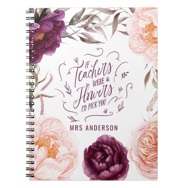 cute purple pink floral elegant teacher  notebook (Front)