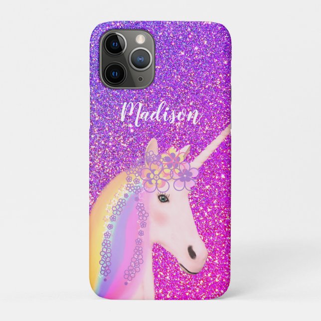 Cute Purple Pink Glitter Unicorn Personalized Case-Mate iPhone Case (Back)