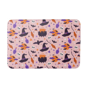 Cute Purple & Pink Halloween Pattern Bath Mat