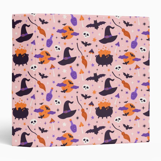 Cute Purple & Pink Halloween Pattern Binder (Front/Spine)