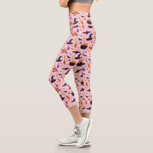Cute Purple & Pink Halloween Pattern Capri Leggings