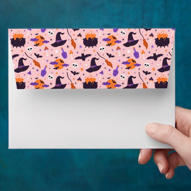 Cute Purple & Pink Halloween Pattern Envelope (Hand)