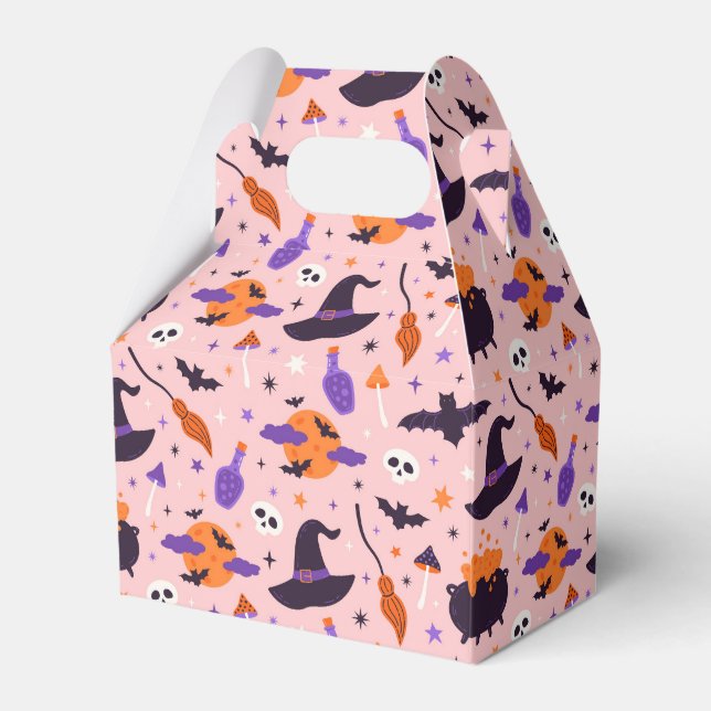 Cute Purple & Pink Halloween Pattern Favor Box (Front Side)