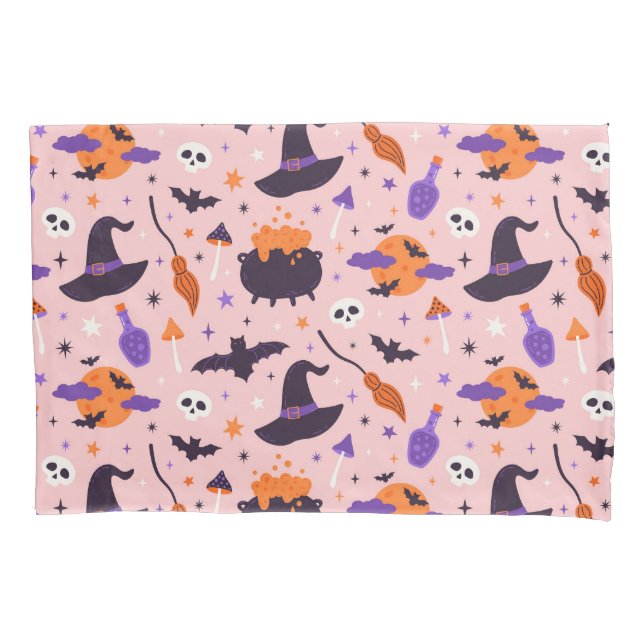 Cute Purple & Pink Halloween Pattern Pillowcase (Front)
