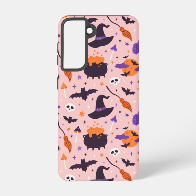 Cute Purple & Pink Halloween Pattern Samsung Galaxy S21 Case (Back)