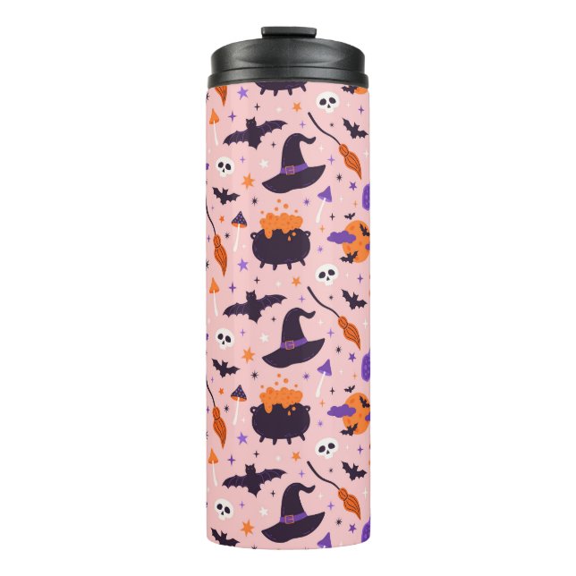 Cute Purple & Pink Halloween Pattern Thermal Tumbler (Front)
