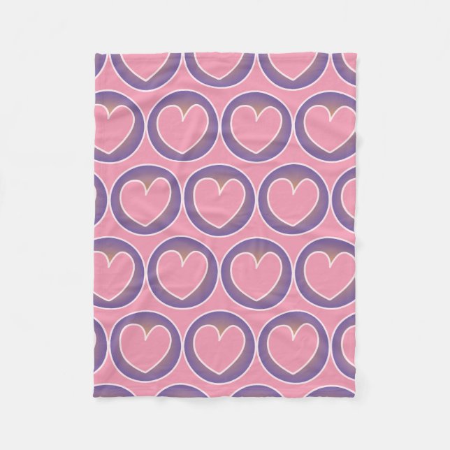 Cute Purple Pink Heart Pattern Fleece Blanket (Front)
