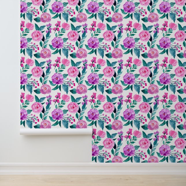 Cute purple pink rose tiled pattern wallpaper (Application)