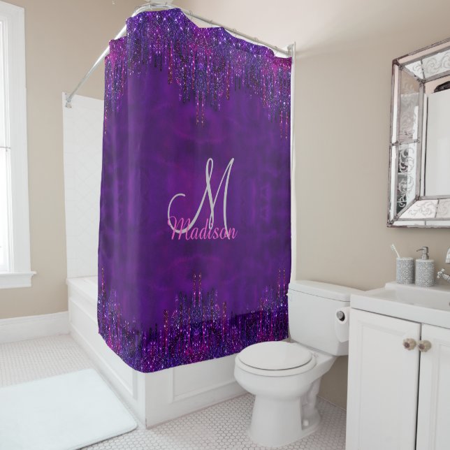 Cute Purple pink Unicorn Glitter Drips monogram (In Situ)