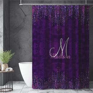 Cute Purple pink Unicorn Glitter Drips monogram