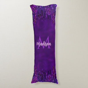 Cute Purple pink Unicorn Glitter Drips monogram Body Pillow