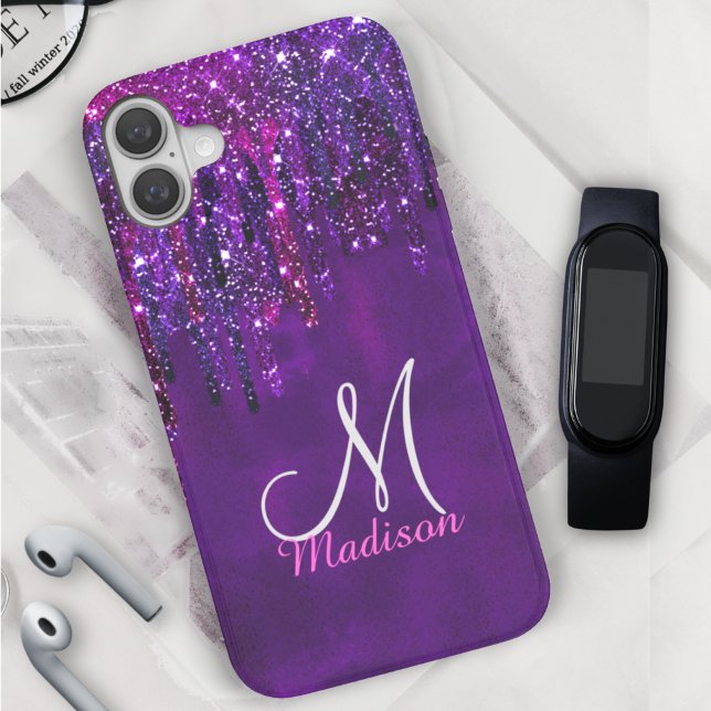 Cute Purple pink Unicorn Glitter Drips monogram Case-Mate iPhone Case (Creator Uploaded)