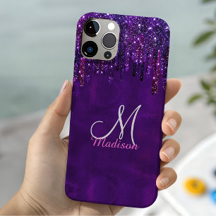 Cute Purple pink Unicorn Glitter Drips monogram iPhone 11 Pro Case