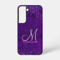 Cute Purple pink Unicorn Glitter Drips monogram