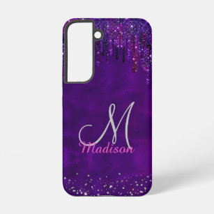Cute Purple pink Unicorn Glitter Drips monogram Samsung Galaxy Case