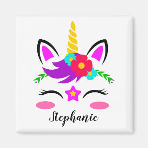 Cute Purple Pink Unicorn Red Flower Personalized Magnet