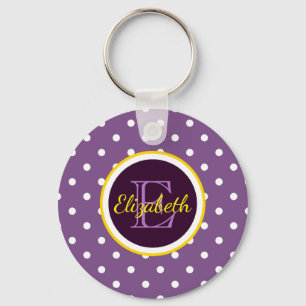 Cute Purple Polka Dots With Name Monogram Keychain