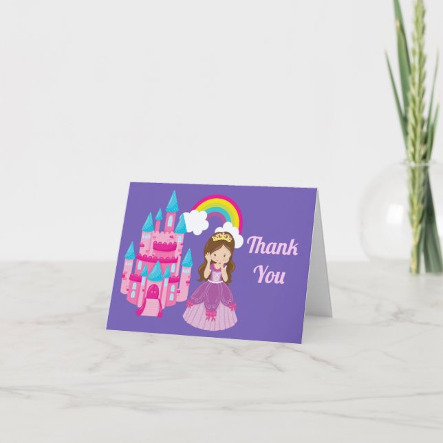 Cute Purple Princess Castle Birthday Thank You Card (Front)