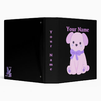 Cute Purple Puppy Lavender Ribbon Bow Art Binder
