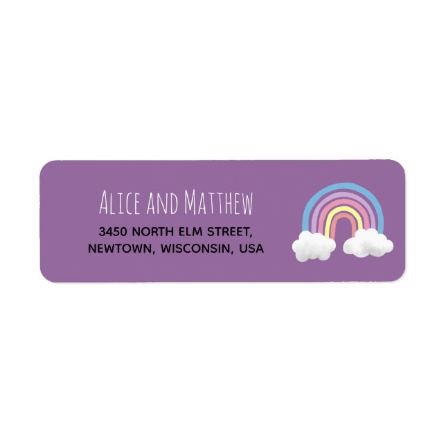 Cute Purple Rainbow Baby Shower Return Address (Front)