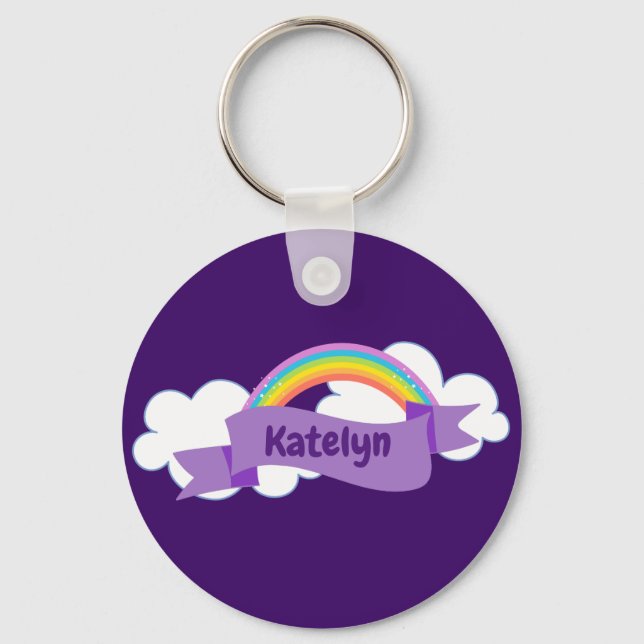 Cute Purple Rainbow Monogram Girly Keychain (Front)