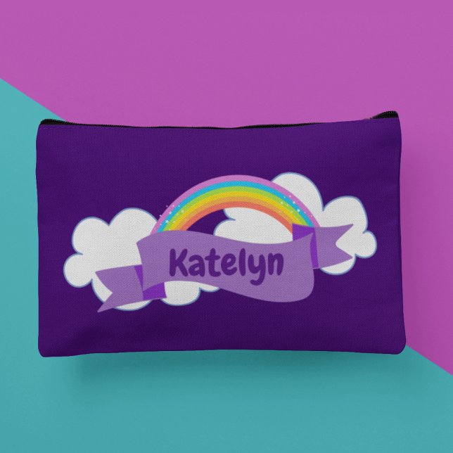 Cute Purple Rainbow Personalized Accessory Pouch (Creator Uploaded)