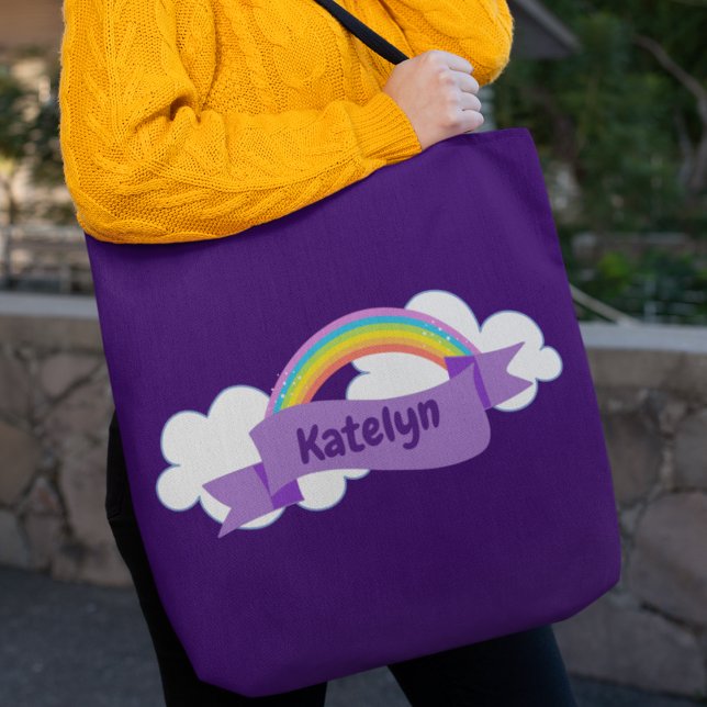 Cute Purple Rainbow Personalized Tote Bag (Creator Uploaded)