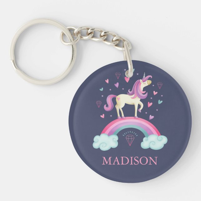 Cute Purple Rainbow Unicorn Keychain (Front)